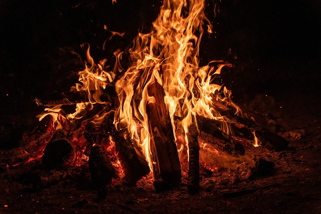 campfire, fire, flames